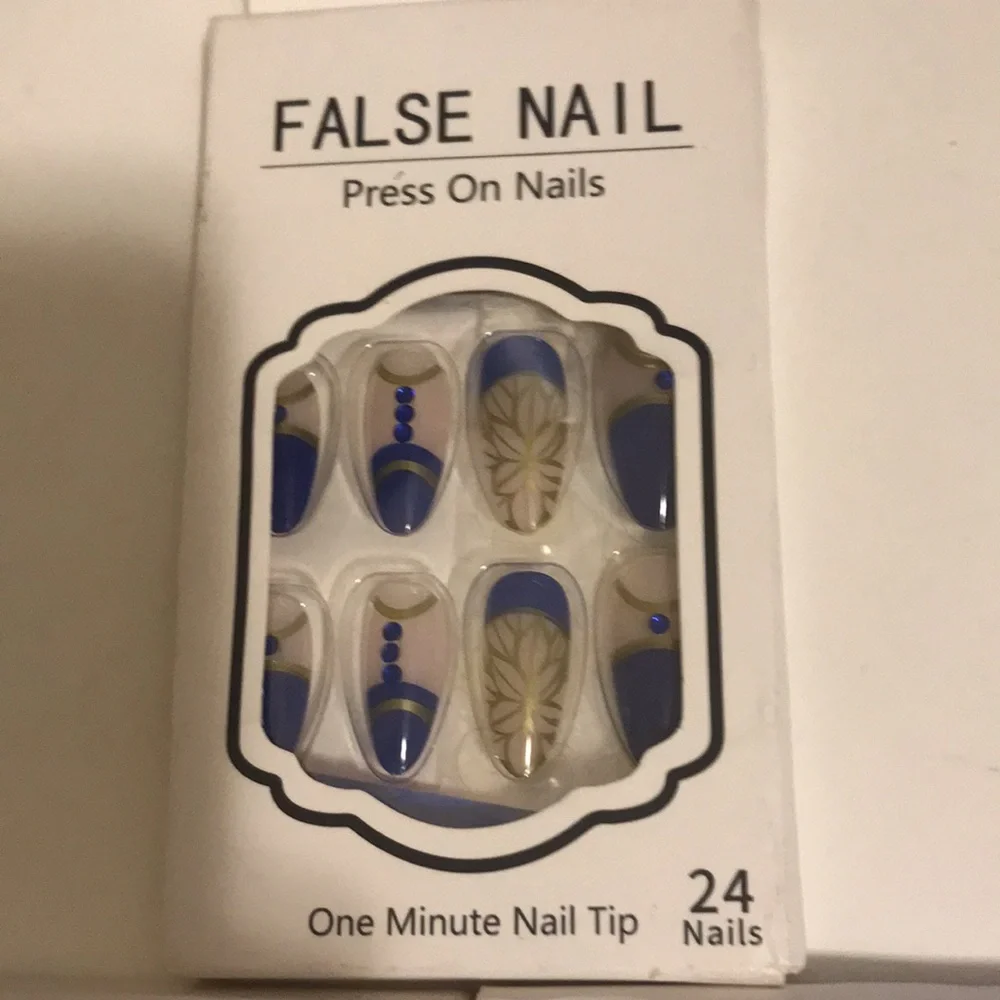 False Nail Press-On Set of 3 - Blue, Nude & Pink Marble Designs